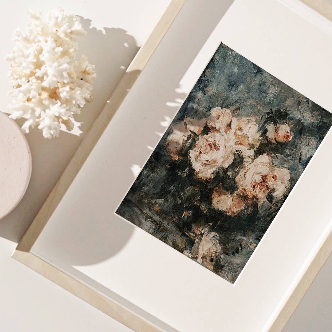 European Rose Still Life Print 11x14 | Framed in Black
