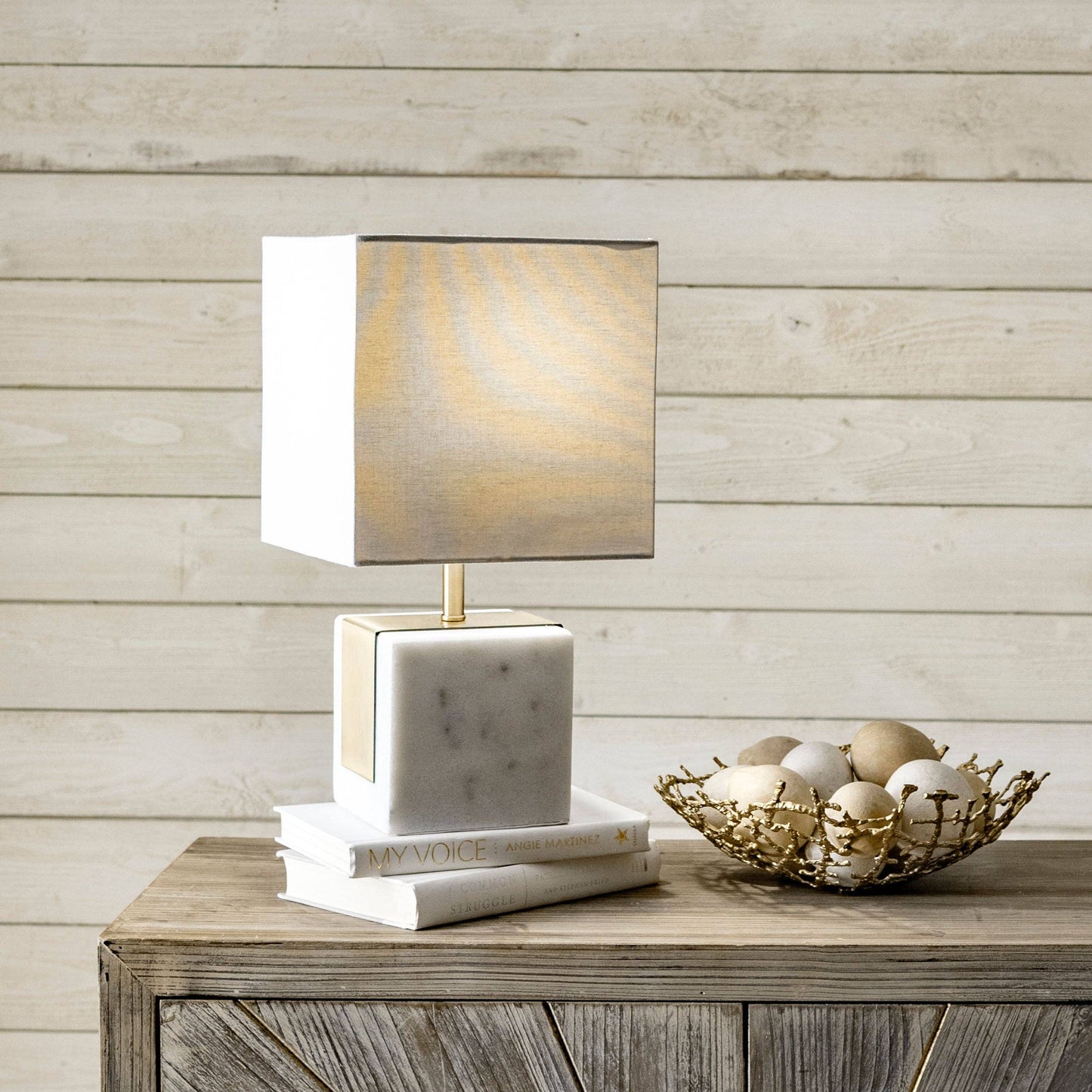 Plated Marble Cube Table Lamp