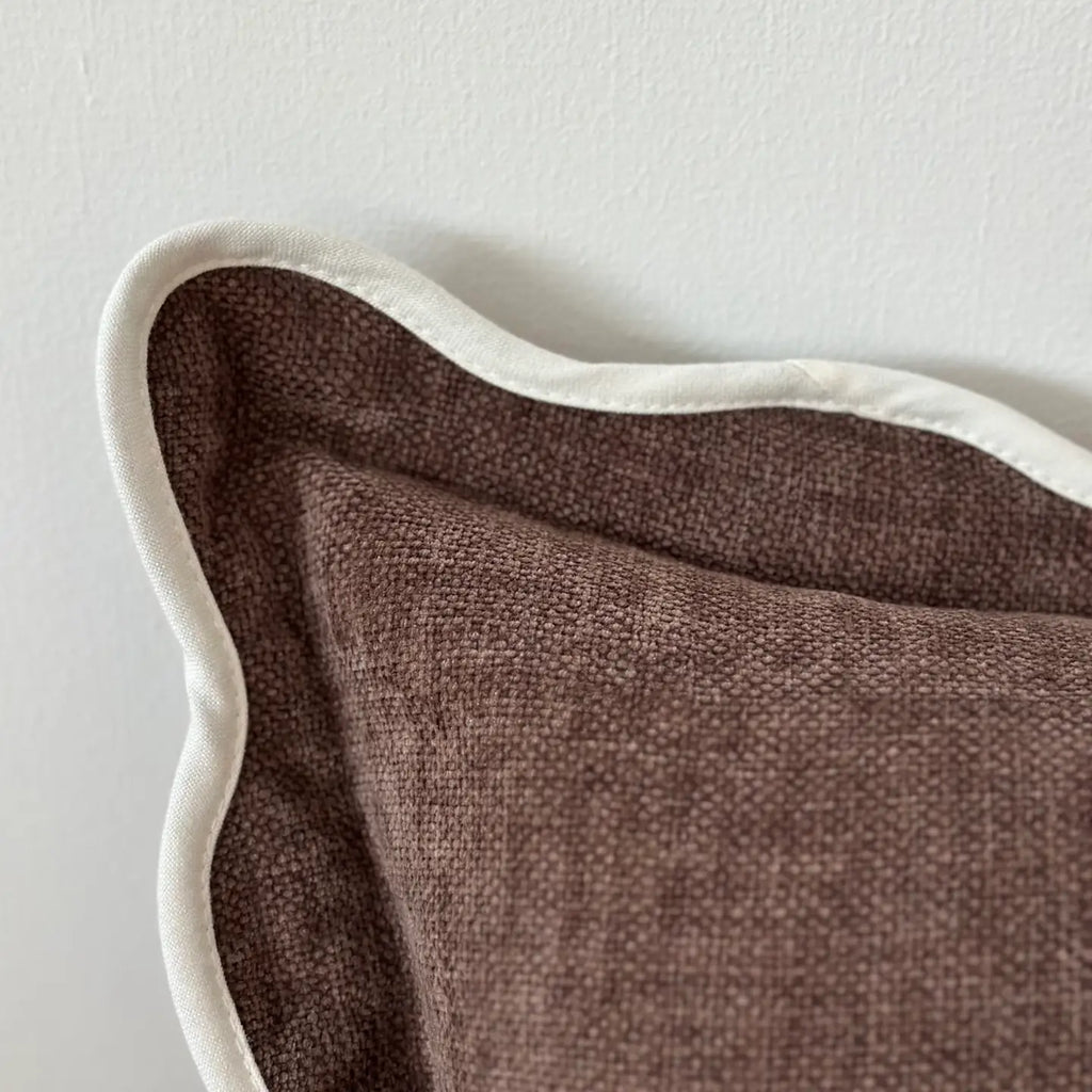 Chloe Dark Brown Scalloped Edge Bolster Cushion Cover 80x30