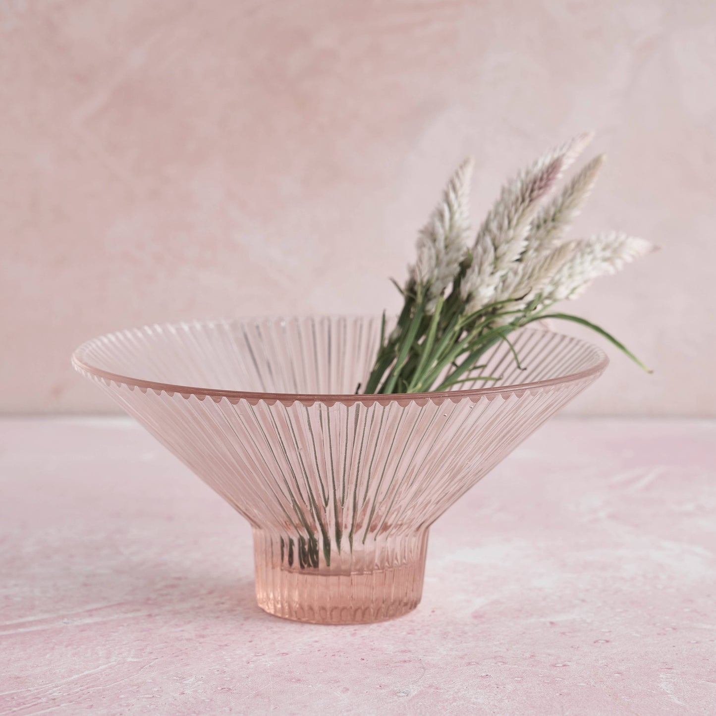 Pressed Pink Glass Low Bowl